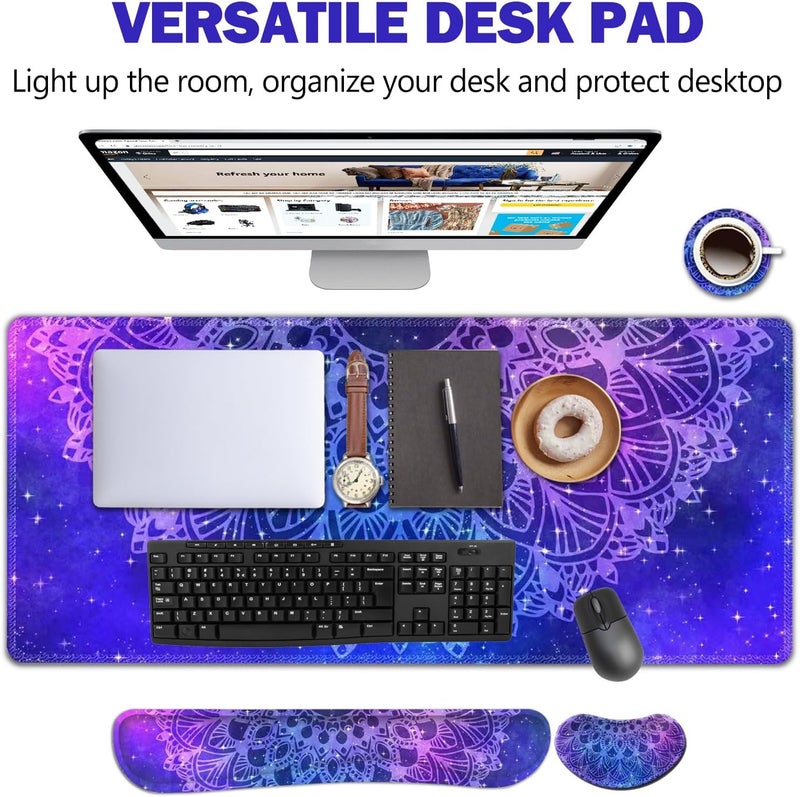 AIMSA Keyboard Mouse Pad Set, Large Gaming Mouse Pad +Wrist Rest Mouse Pad +Keyboard Wrist Support +Coaster, 35x15.7 inch Extended Desk Mat for Easy Typing Pain Relief (Blue Purple Mandala) - Image 2